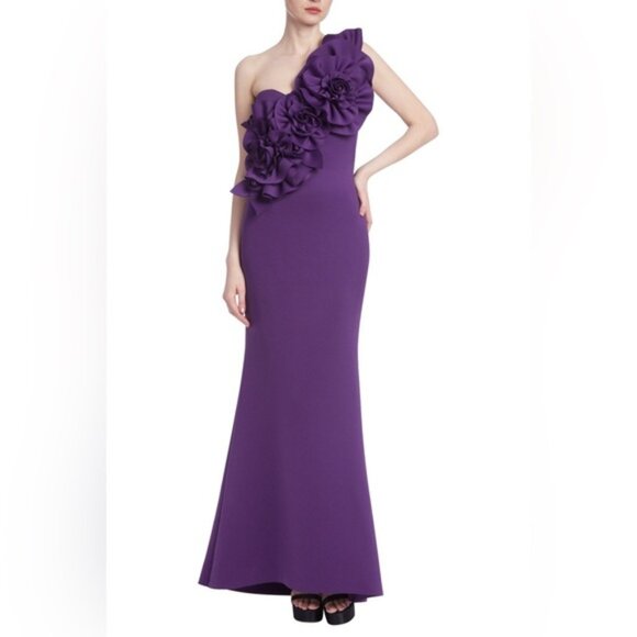 NWT Badgley Mischka 3D Flower One Shoulder Mermaid Gown purple size 10 - Picture 1 of 11